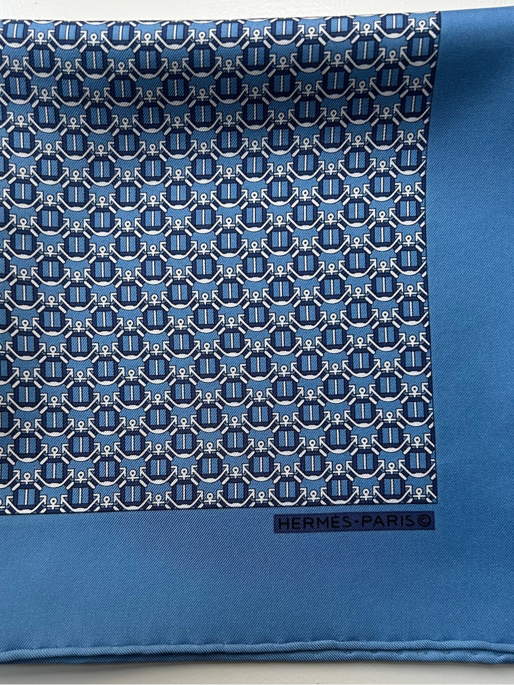 Hermes Paris Silk Scarf Blue Anchor Print - Picture 4 of 6